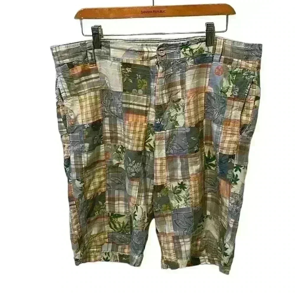 Tailor Vintage Patchwork Shorts Multi-color Plaid Cotton Casual Men Size 36